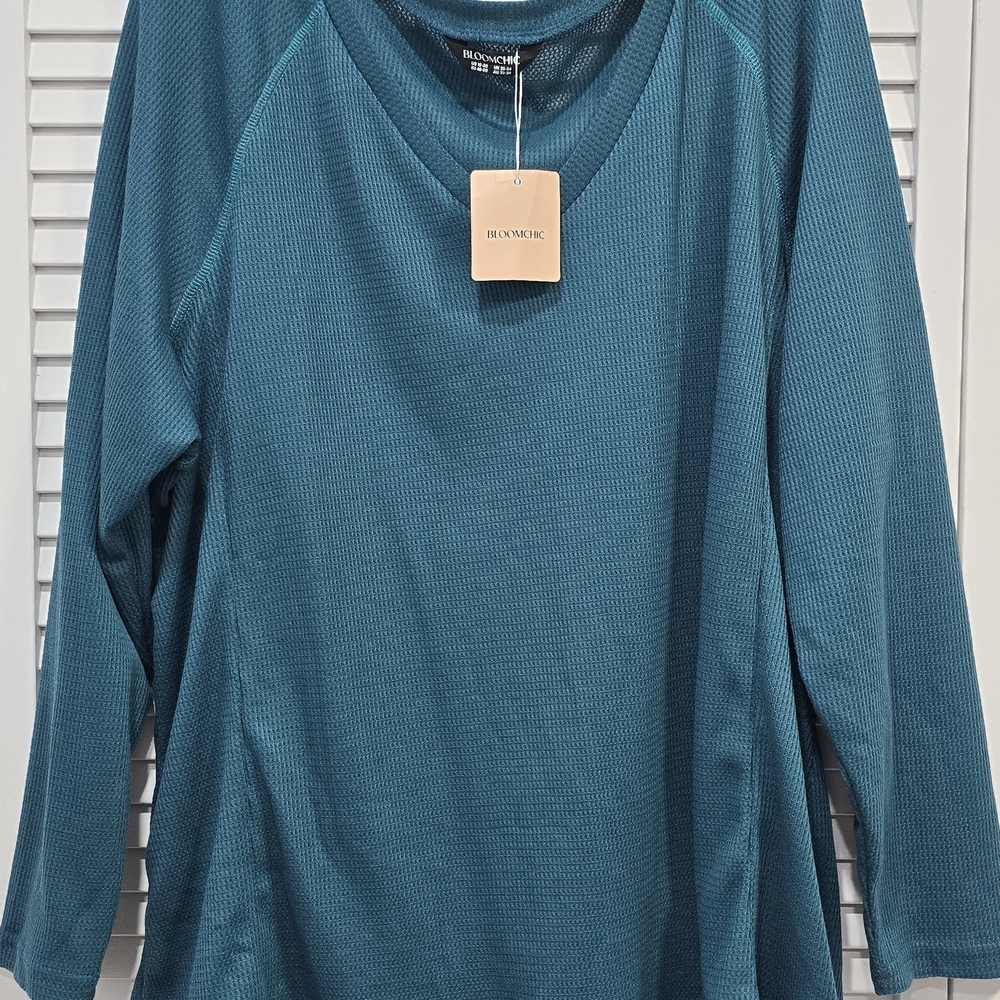 BloomChic Teal Waffle Knit Long Sleeve Top
